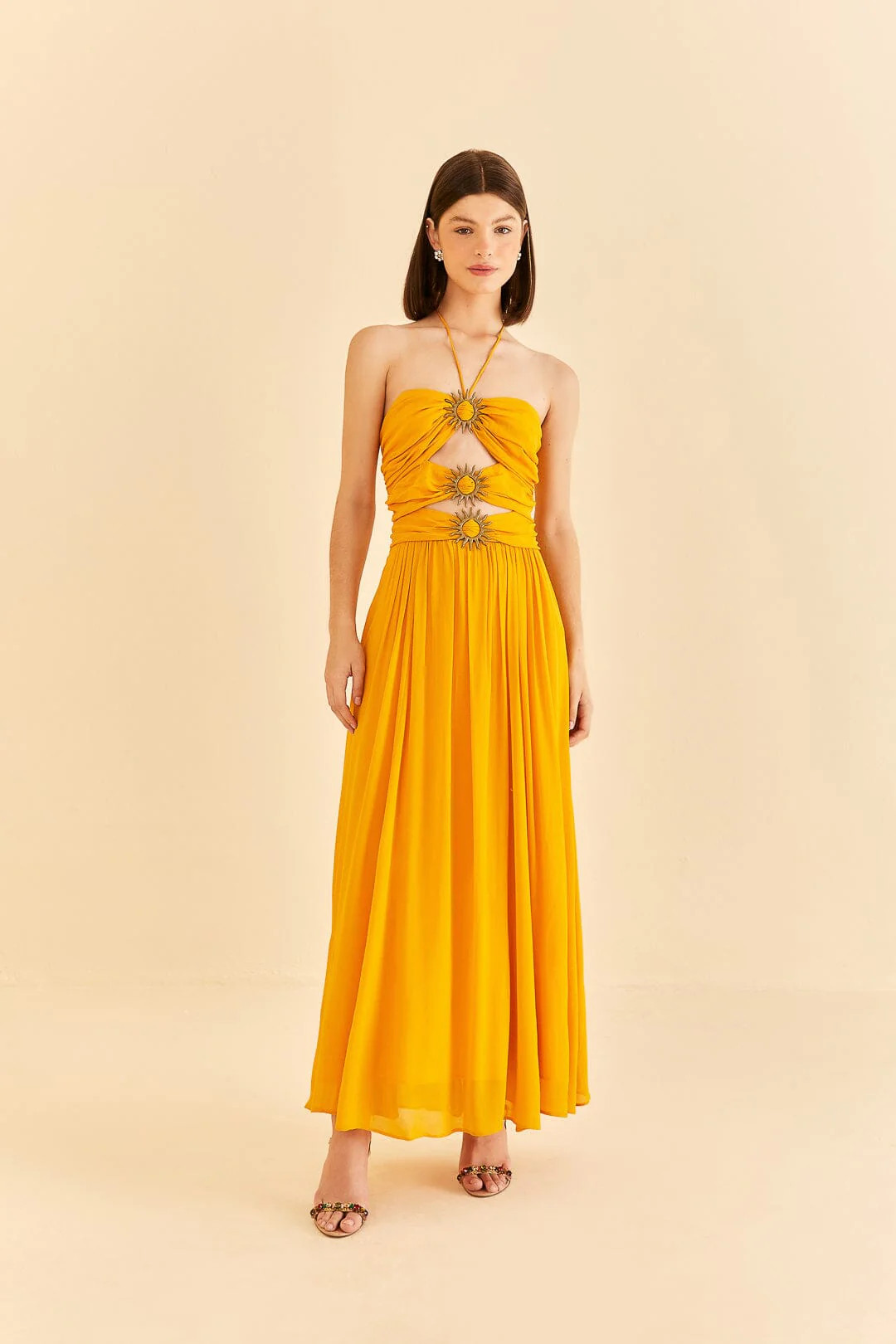 Yellow Sleeveless Maxi Dress With Sun Buckle | FarmRio (US)