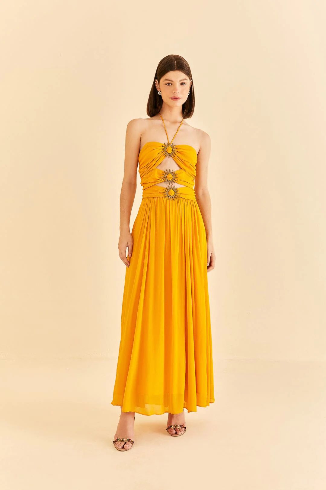 Yellow Sleeveless Maxi Dress With Sun Buckle | FarmRio