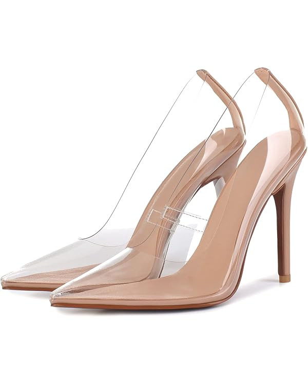 SHEMEE Women's Clear Stiletto High Heel Pumps Pointed Toe Transparent PVC Thin Heels Elegant Cour... | Amazon (US)