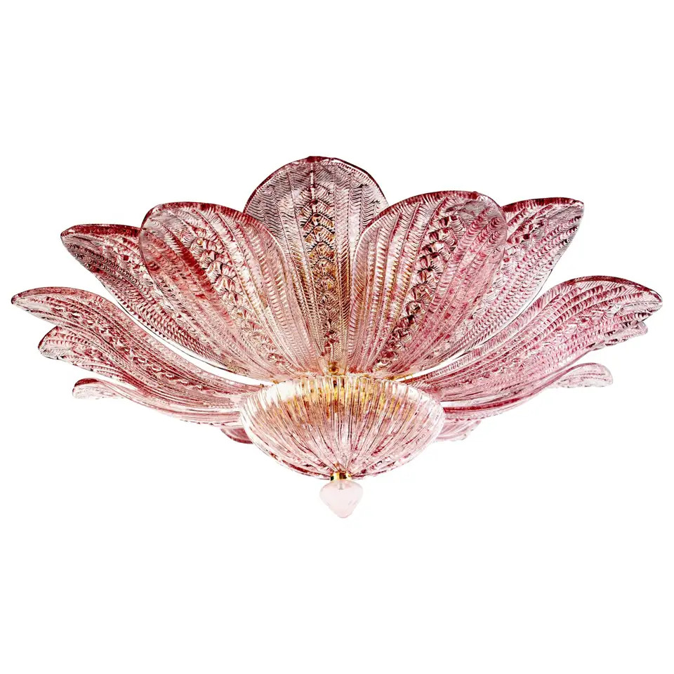 Charming Pink Amethyst and Gold Amber Murano Chandelier | 1stDibs