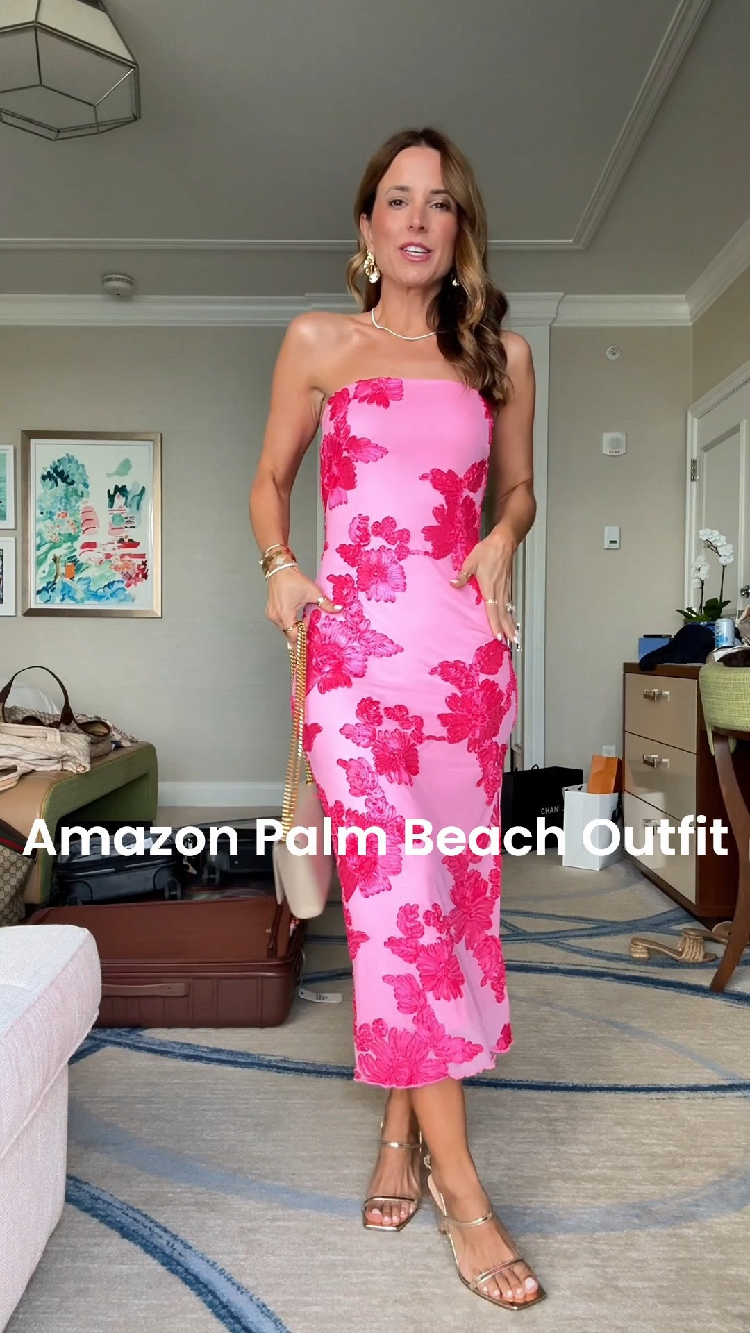 My Palm Beach dinner outfit in XS. Wedding guest dress. Spring wedding guest. Summer wedding guest. Cocktail dress. Vacation outfit. Vacation dress. Party dress. Gold heels are TTS. YSL Kate purse. 

#LTKWedding #LTKootd #LTKTravel