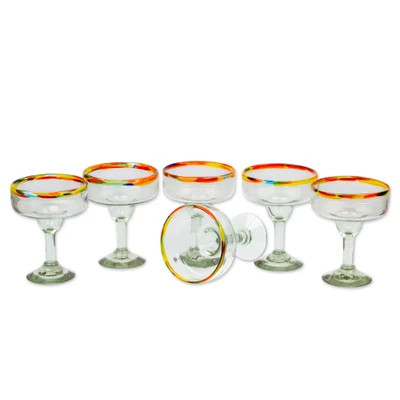 Set of 6 Artisan Crafted Blown Glass Margarita Glasses | NOVICA