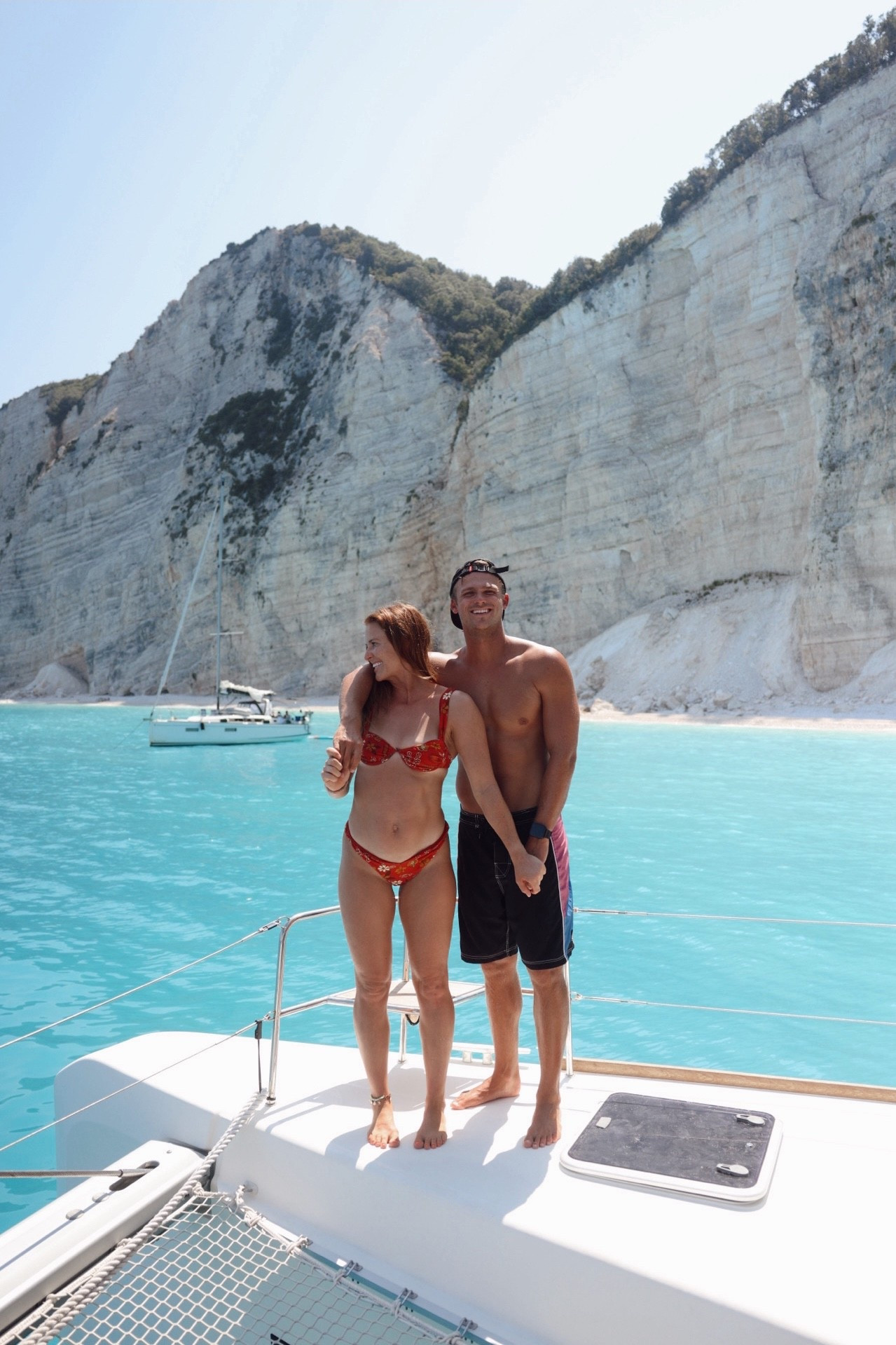 Just look at the color of this water 😍 wouldn’t want to spend our anniversary any other way. 

Bikini from Dippin Daisys


Two piece swim, Greece vacation spots, couples