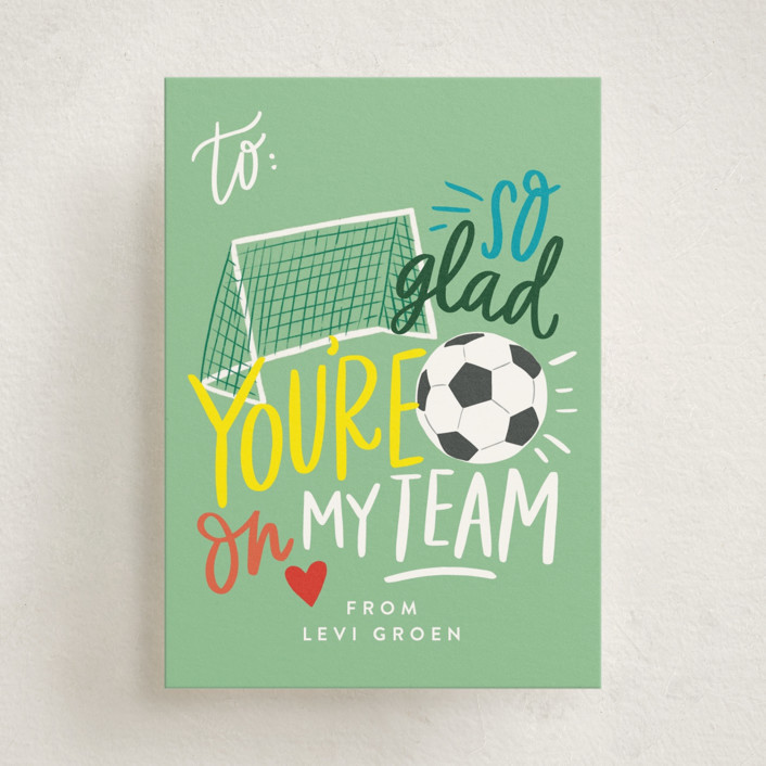 "Soccer Team" - Customizable Classroom Valentine's Day Cards in Green by Alethea and Ruth. | Minted