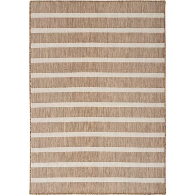 Nourison Positano Modern Stripes Flatweave Indoor Outdoor Low Pile Area Rug Jute Ivory 4' x 6' | Target