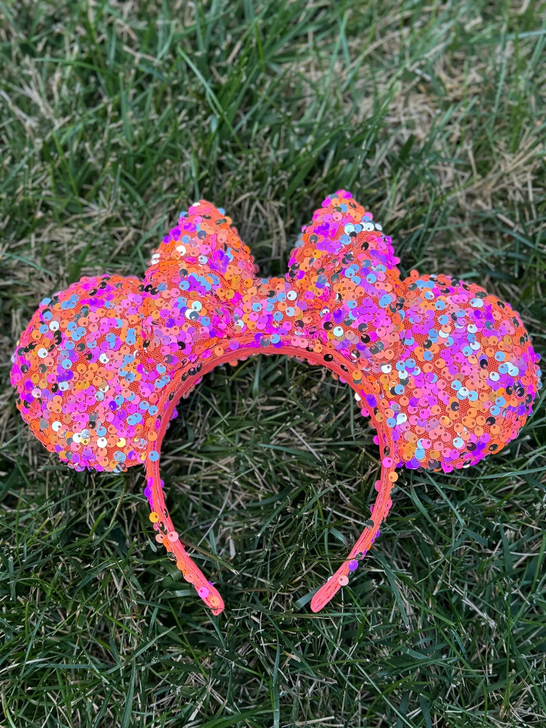 NEW Double sequin neon orange park ears | Etsy (US)
