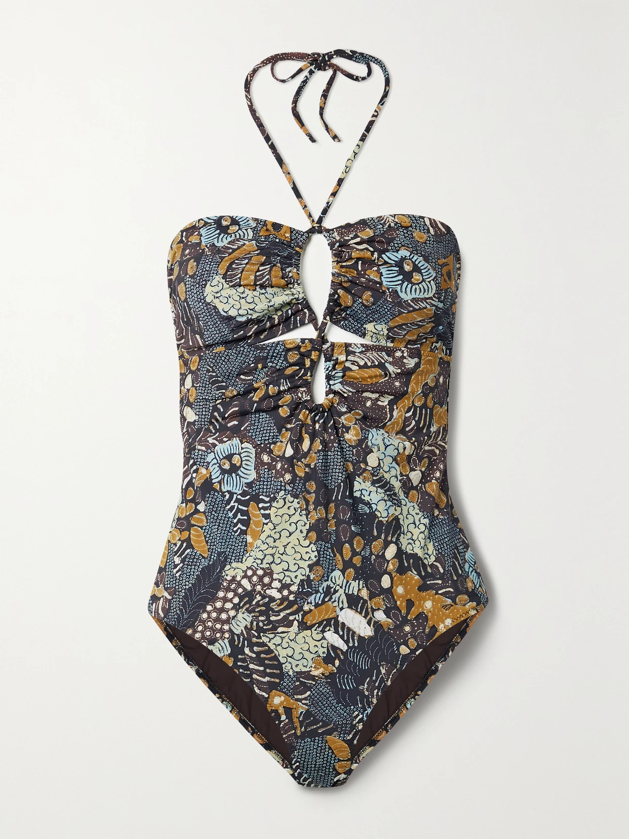 Ulla Johnson - Minorca Cutout Printed Halterneck Swimsuit - Blue | NET-A-PORTER (US)