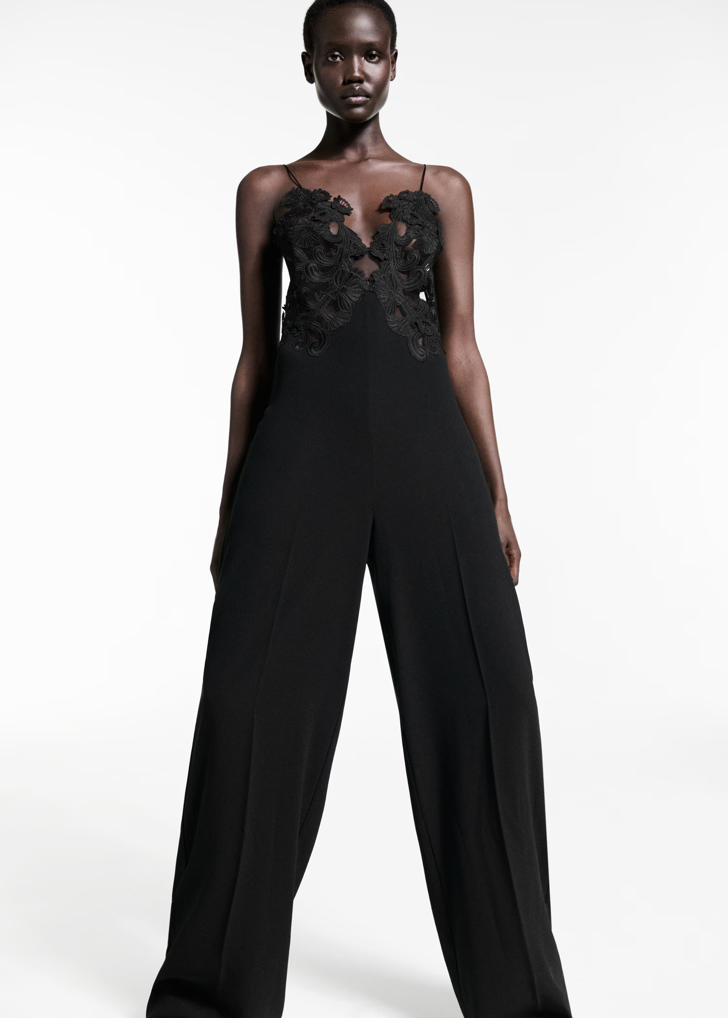 Tulle jumpsuit with lace detail - Women | MANGO United Kingdom | MANGO (UK)