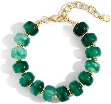 Amazon.com: ENSKEFEN Green Beaded Bracelets for Women Trendy Chunky Statement Bracelet Adjustable... | Amazon (US)