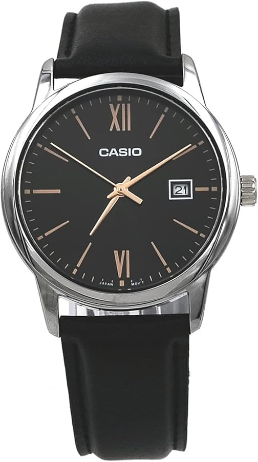 Casio MTP-V002L-1B3 Men's Standard Dress Analog Black Leather Band Silver Dial Date Watchh | Amazon (US)