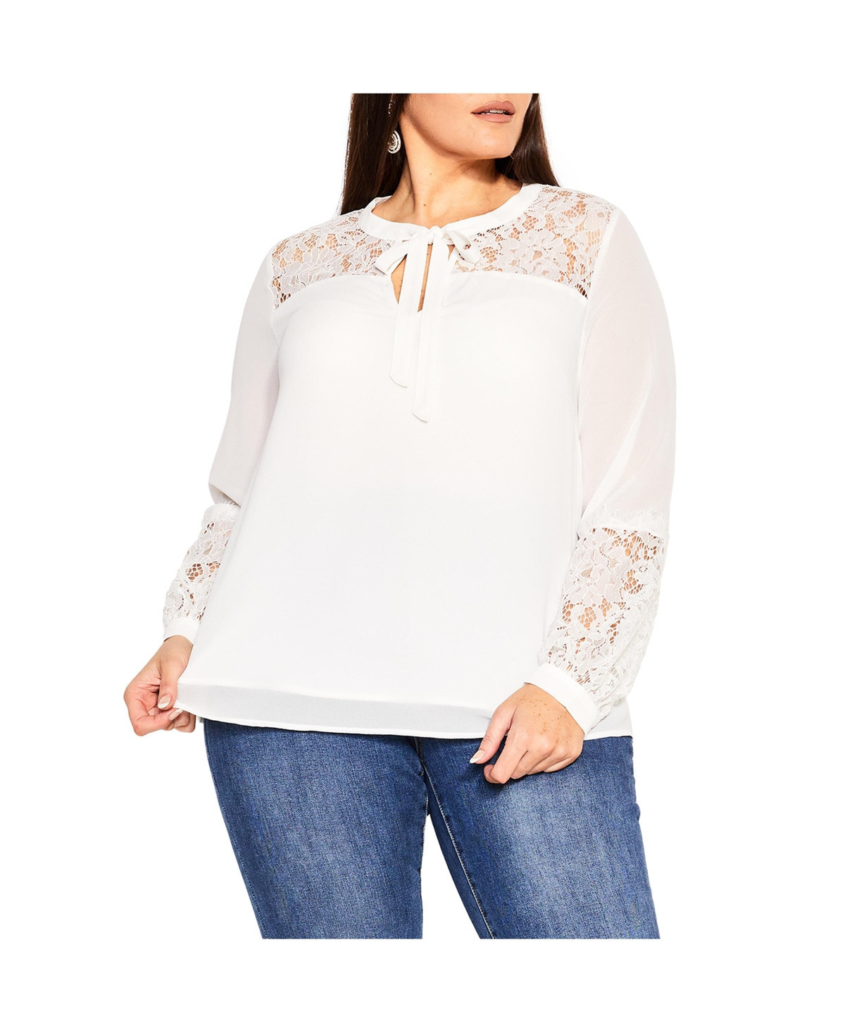 City Chic Plus Size Mysterious Lace Top - Ivory | Macy's