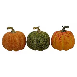 Northlight 4 in. Orange and Green Artificial Fall Harvest Pumpkins (Set of 3)-34615961 - The Home... | The Home Depot