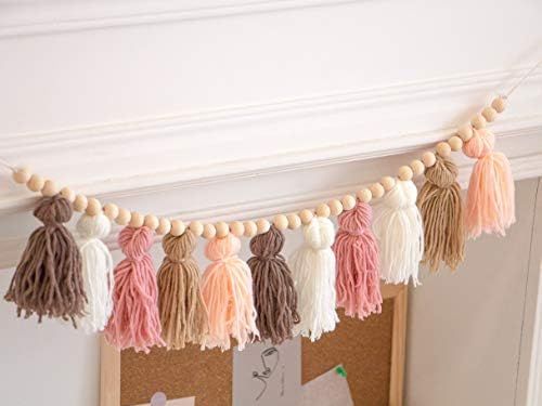 Decocove Tassel Garland - Boho Tassel Garland with Wood Beads - Wall Decor for Dorm, Girls Room and  | Amazon (US)