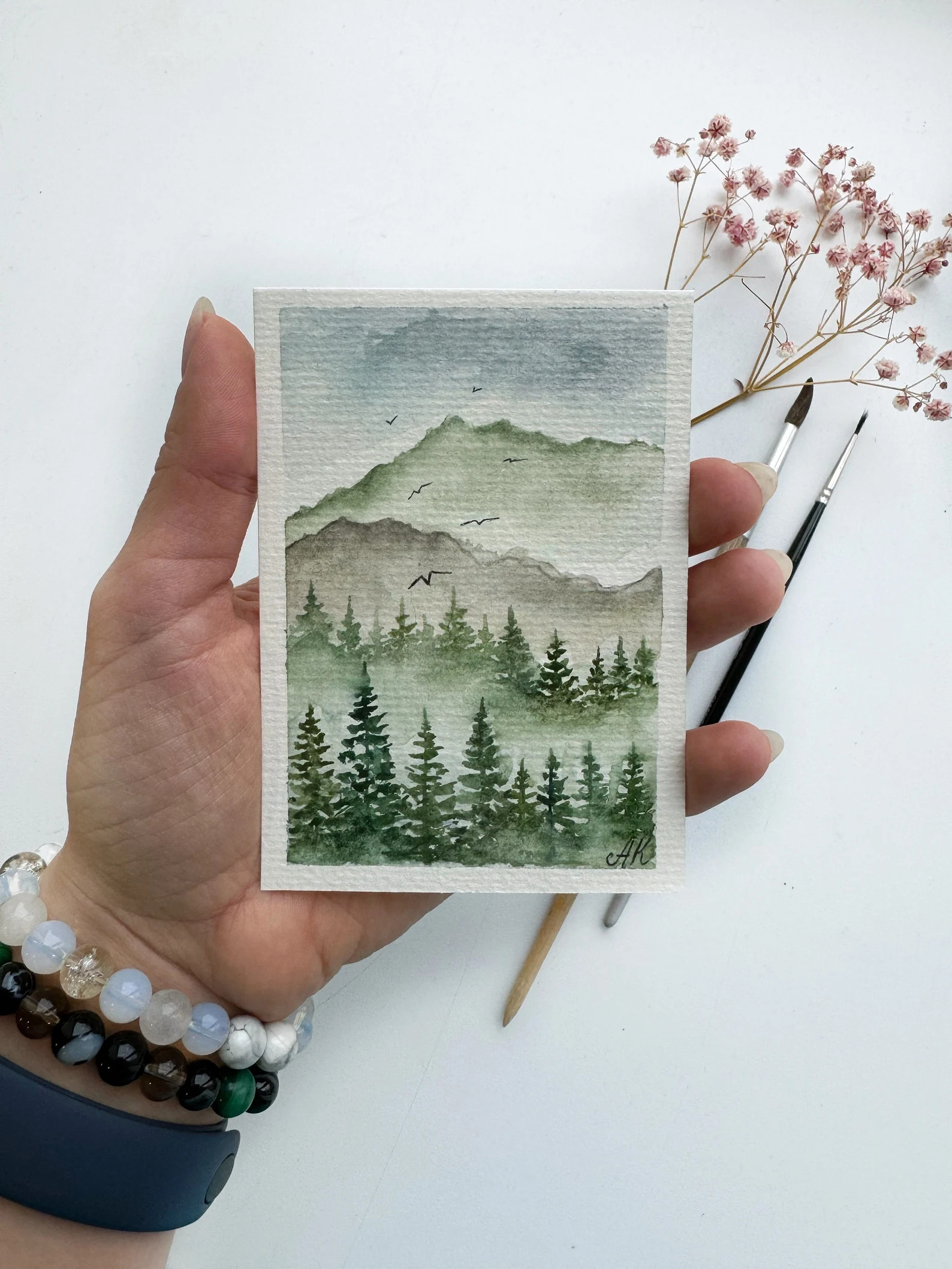Foggy Mountain Watercolor Painting: Smoky Mountains ACEO Art (4x3 inch) | Etsy (US)