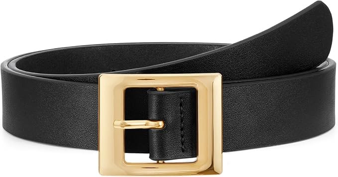 WHIPPY Women Fashion Leather Belt for Jeans Pants Dress Ladies Black Belts with Square Gold Buckl... | Amazon (US)