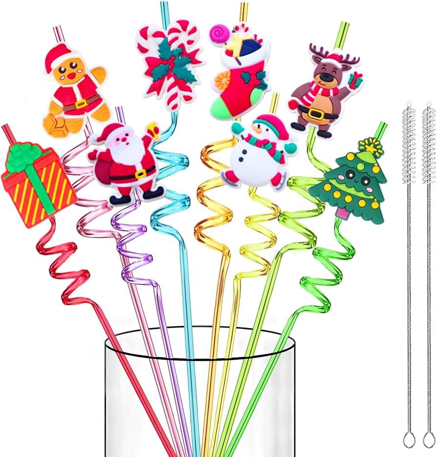 LEDUO 24 Christmas Party Favors Drinking Straws-Holiday Party Supplies-Reusable Xmas Santa Snowfl... | Amazon (US)