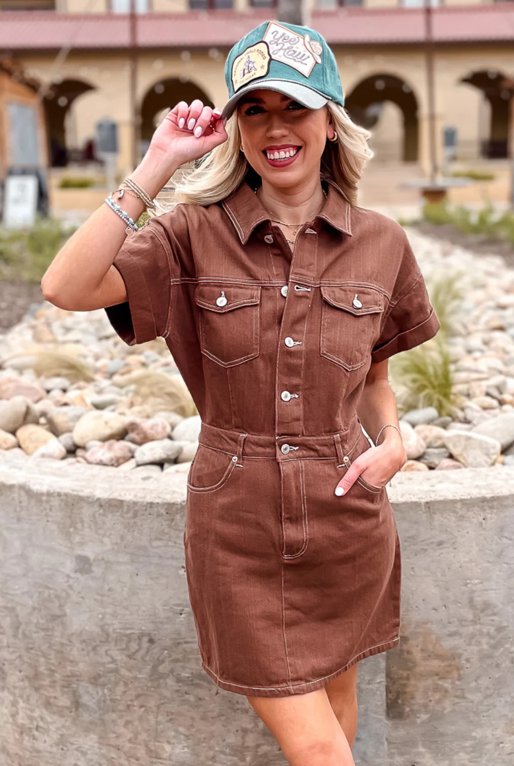 Double Pocket Denim Dress - Brown | Tucker Brown