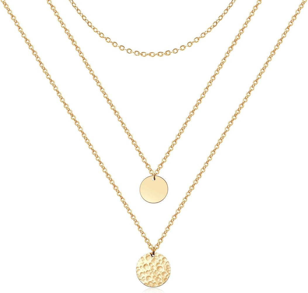 Women Moon Necklace Hammered Coin Full Karma Circle New Crescent Moon Pendant Necklace Layered Ne... | Amazon (US)