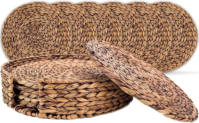 Wovanna Woven Brown Placemats for Dining Table Set of 6 Thick Rustic Round Kitchen Placemats with... | Amazon (US)