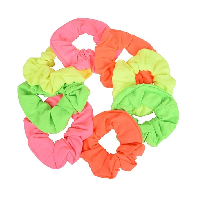 Set of 8 Neon Color Solid Scrunchies Hair Scrunchy (Pink Yellow Green Orange) | Amazon (US)