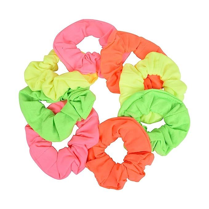 Set of 8 Neon Color Solid Scrunchies Hair Scrunchy (Pink Yellow Green Orange) | Amazon (US)