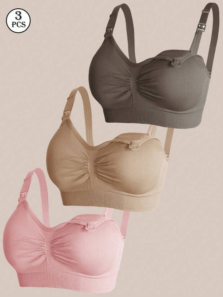 3pcs Nylon Maternity Bras Set, Seamless Front Opening Nursing Bras With Adjustable Support | SHEIN