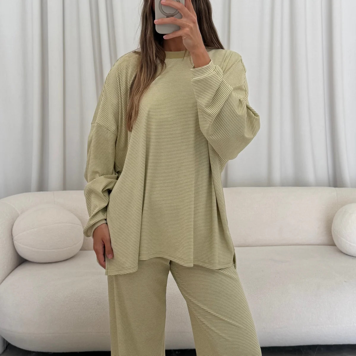 Cindy Striped Ribbed Top in Sage | Worth Collective