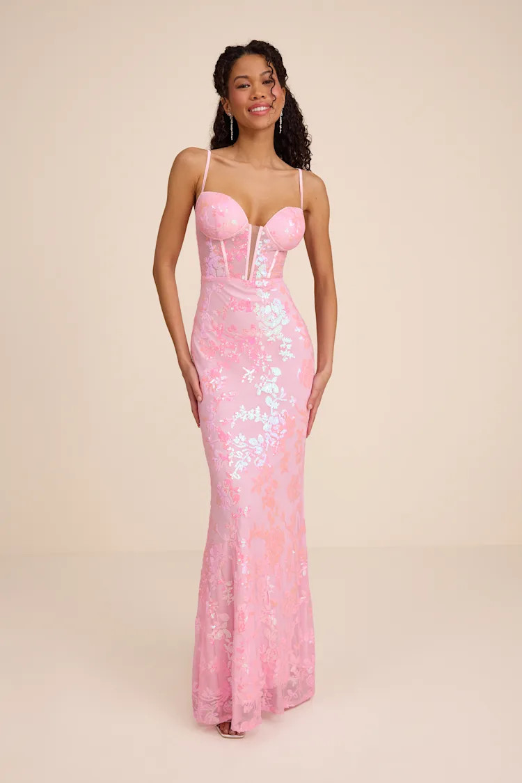 Livy Pink Sequin Bustier Mermaid Maxi Dress | bridesmaid dress | Lulus dress  | Lulus