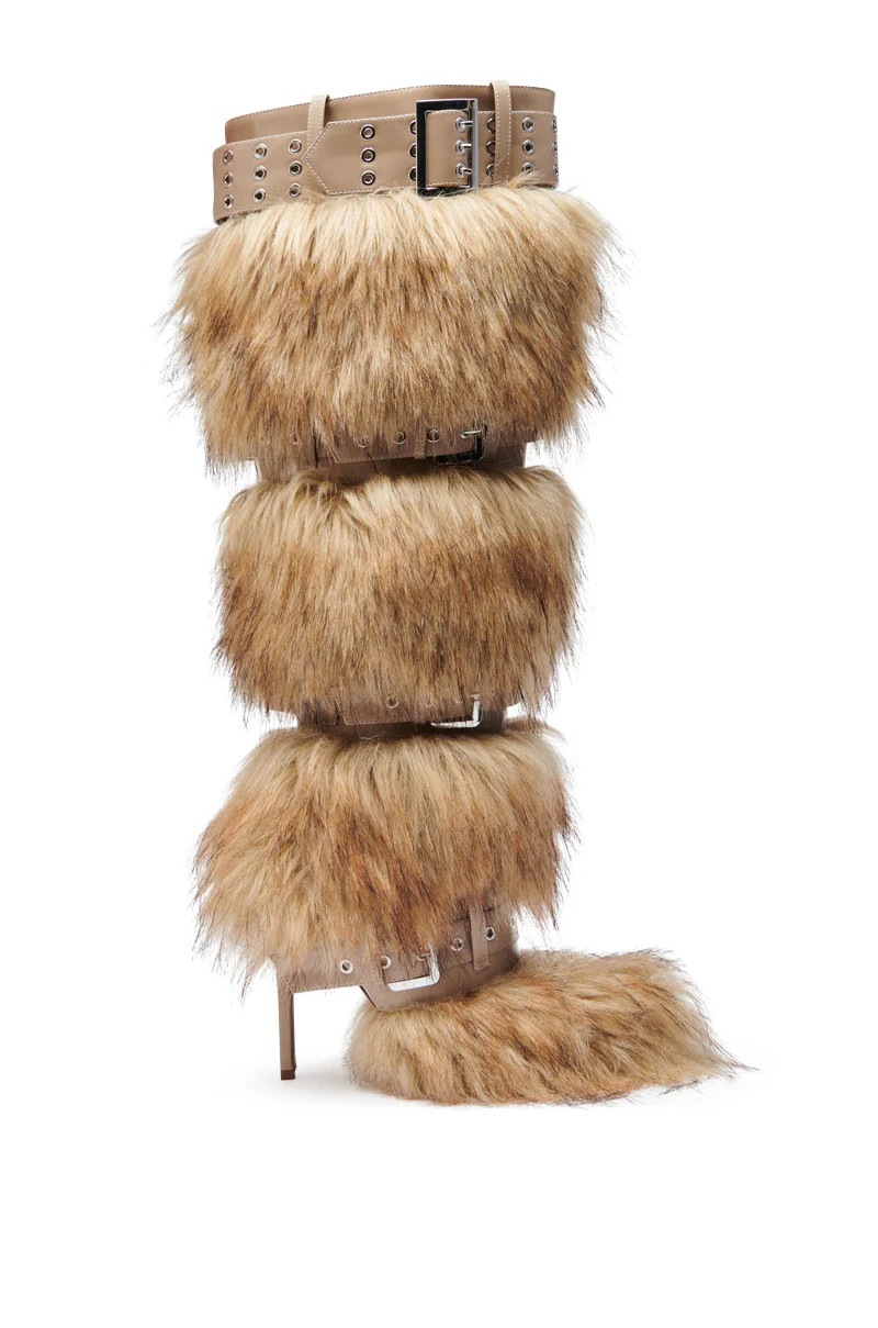 AZALEA WANG AMALBERT BROWN MULTI FUR AND BUCKLES BOOT | AKIRA