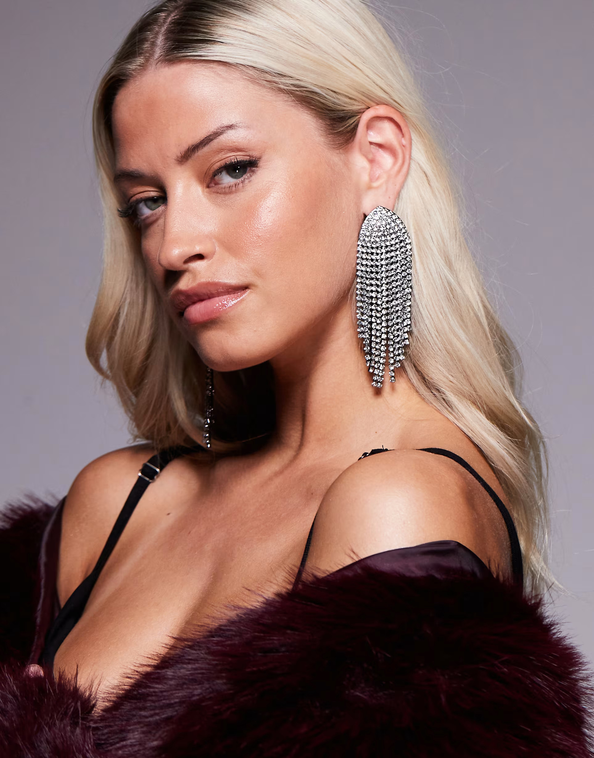 ASOS DESIGN drop earrings with crystal waterfall design in gunmetal | ASOS (Global)