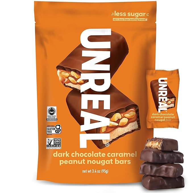 UNREAL Dark Chocolate Caramel Peanut Nougat Bars (1 Bag), 70% Organic Ingredients, Fair Trade, No... | Amazon (US)