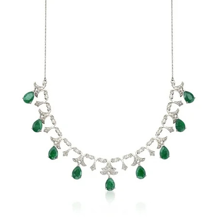 Ross-Simons 20.00 ct. t.w. Emerald and .28 ct. t.w. Diamond Necklace in Sterling Silver | Walmart (US)