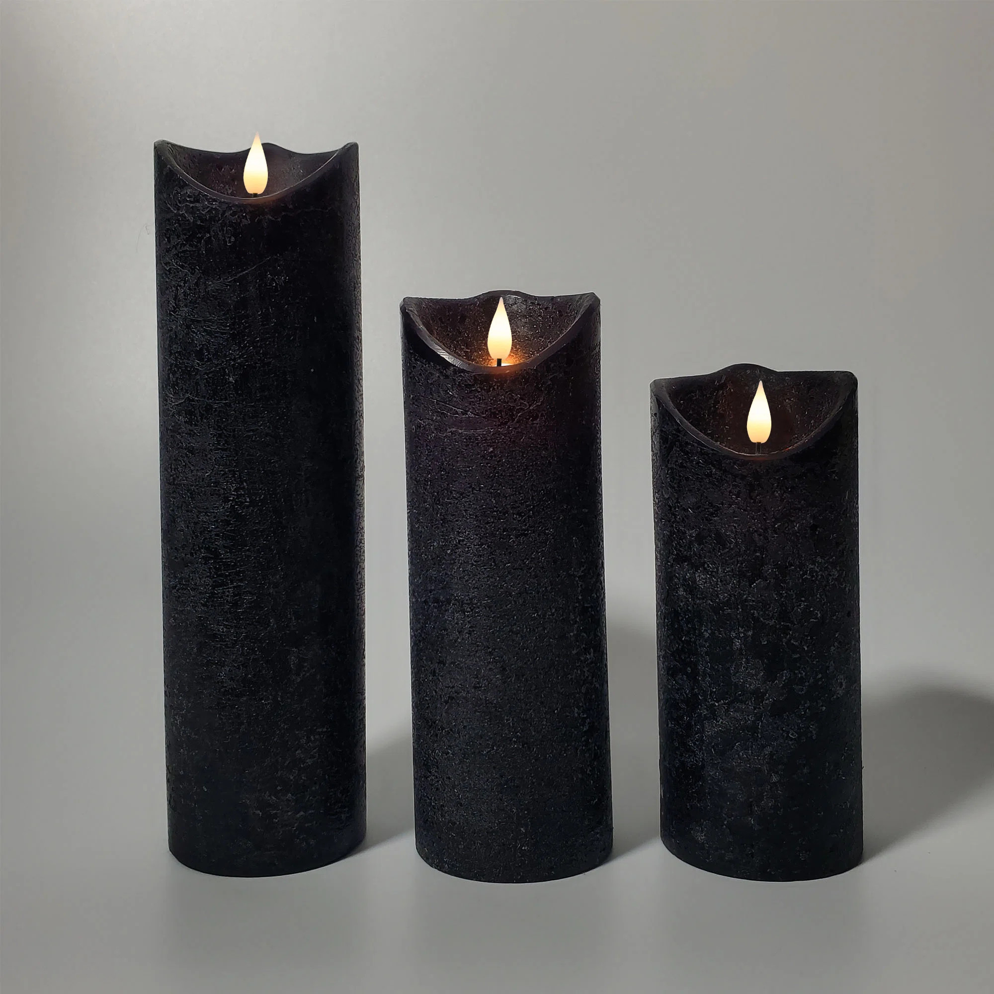 Battery Operated LED Wax Candles with 3D Wick Flame, Black - 3 Piece | Wayfair North America