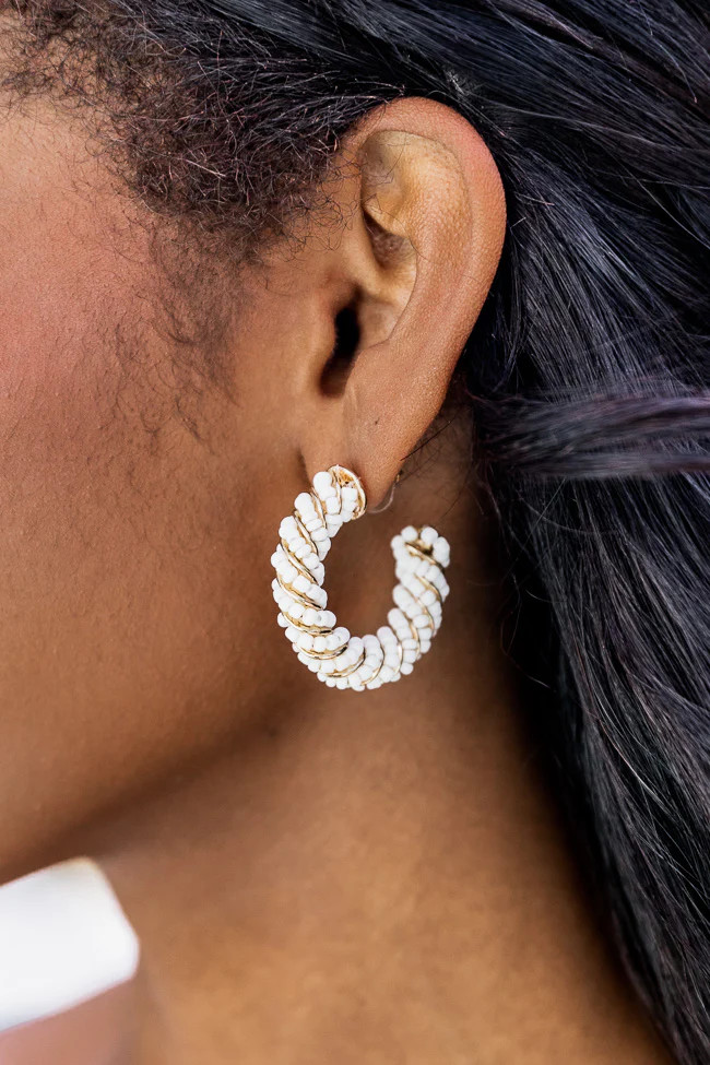 Lovely Muse White Beaded Earrings | Pink Lily