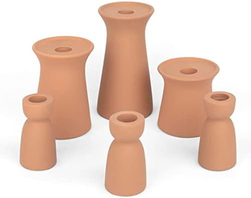 Koyal Wholesale Matte Terracotta Ceramic Pillar and Taper Candle Holders, Modern Boho Stoneware C... | Amazon (US)