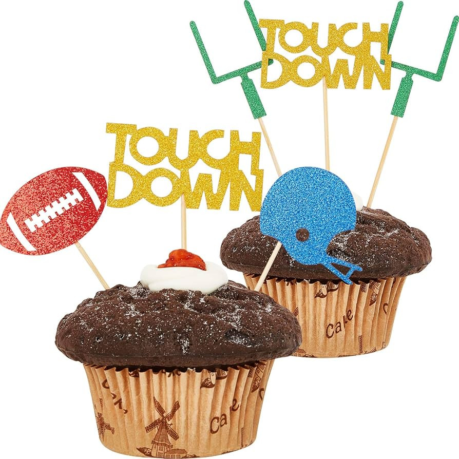 48 Pieces Football Cupcake Toppers Rugby Cake Decor Soccer Ball Toothpicks Touch Down Cupcake Pic... | Amazon (US)