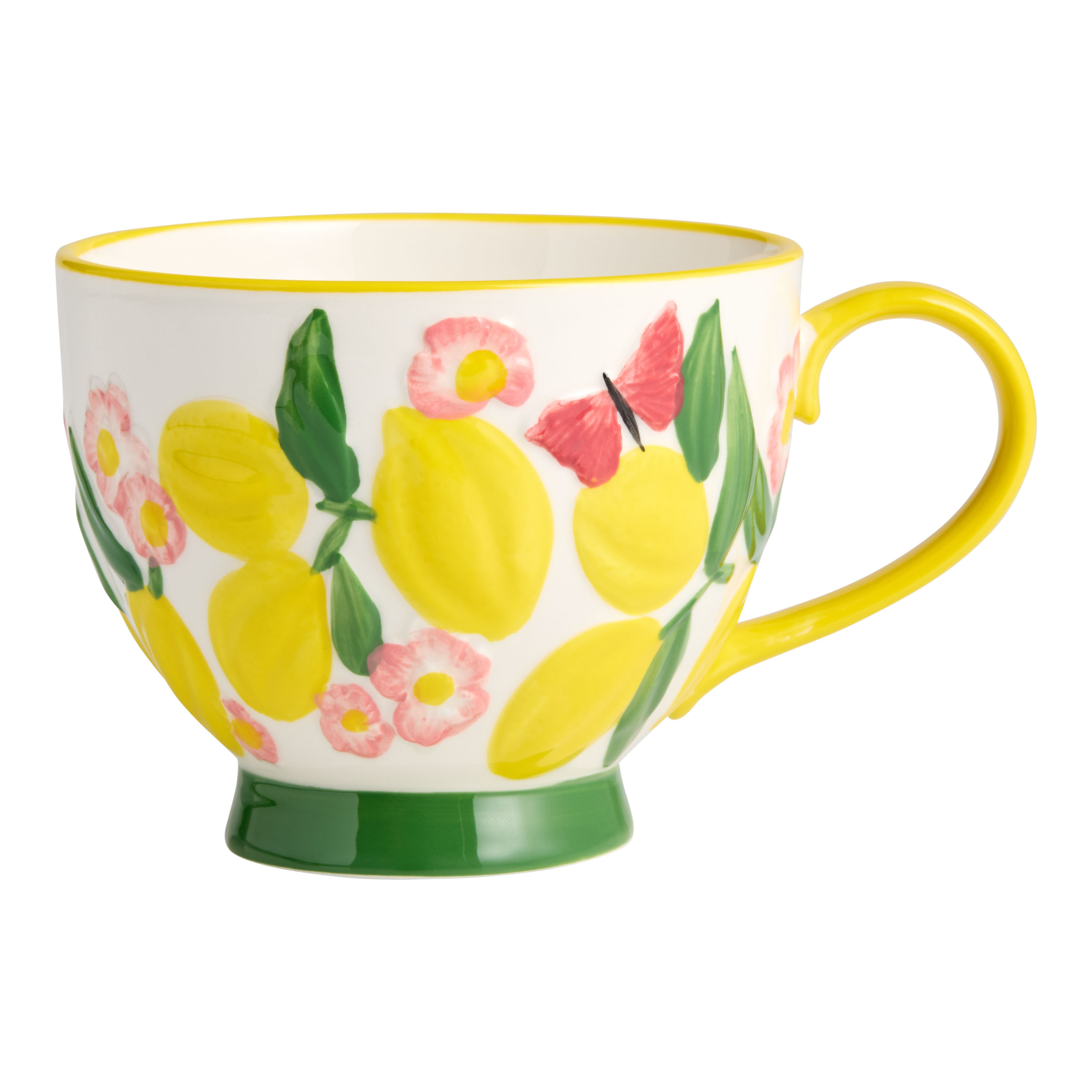 Yellow and Green Floral Lemon Hand Painted Ceramic Mug | World Market