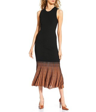 Skies Are Blue Contrast Godet Crew Neckline Sleeveless Knit Midi Dress | Dillard's | Dillard's