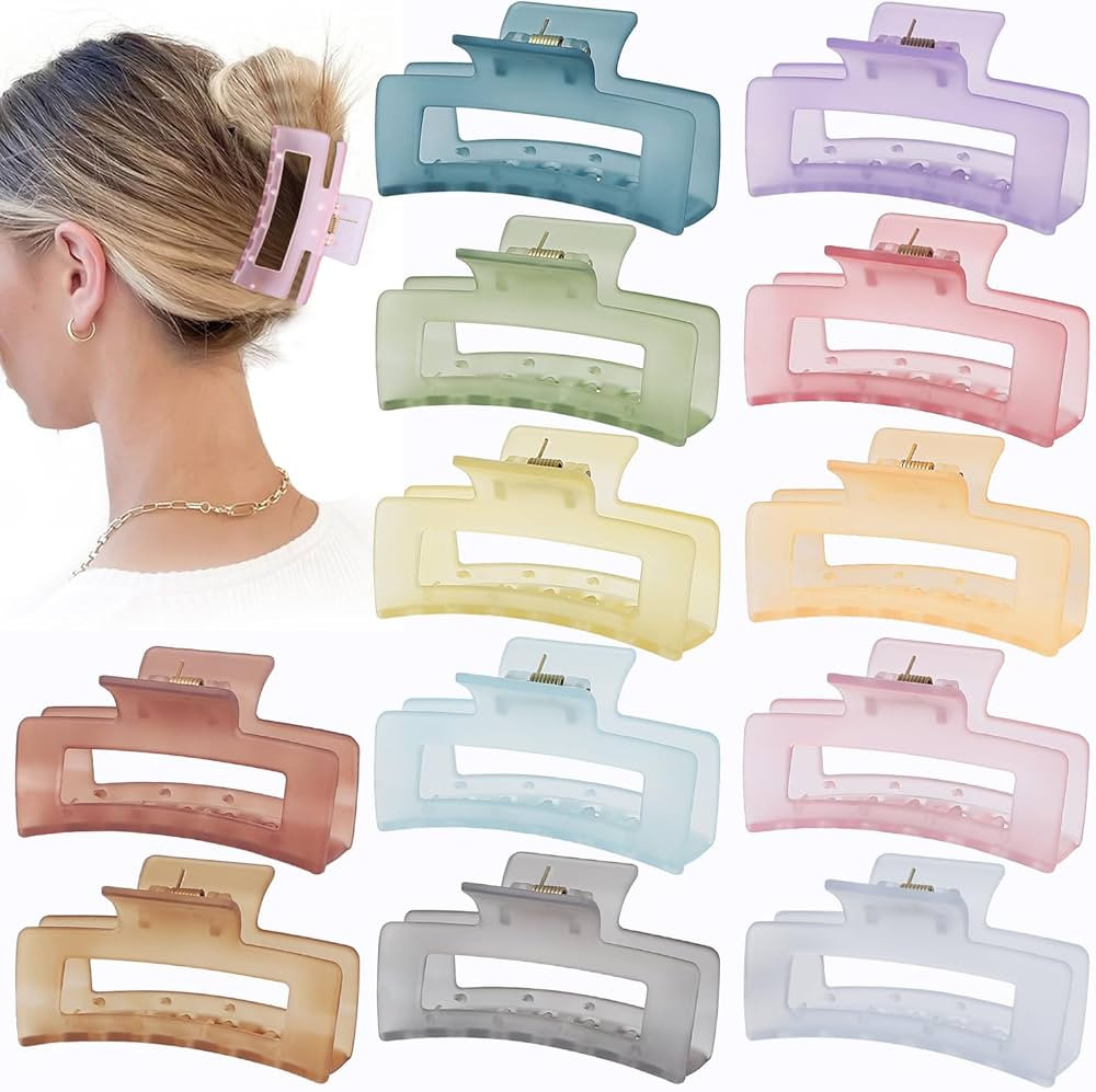 3.5 Inch Square and Rectangular Hair Clips - 12 Pcs Claw Clips for Thick and Thin Hair, Rectangle... | Amazon (US)