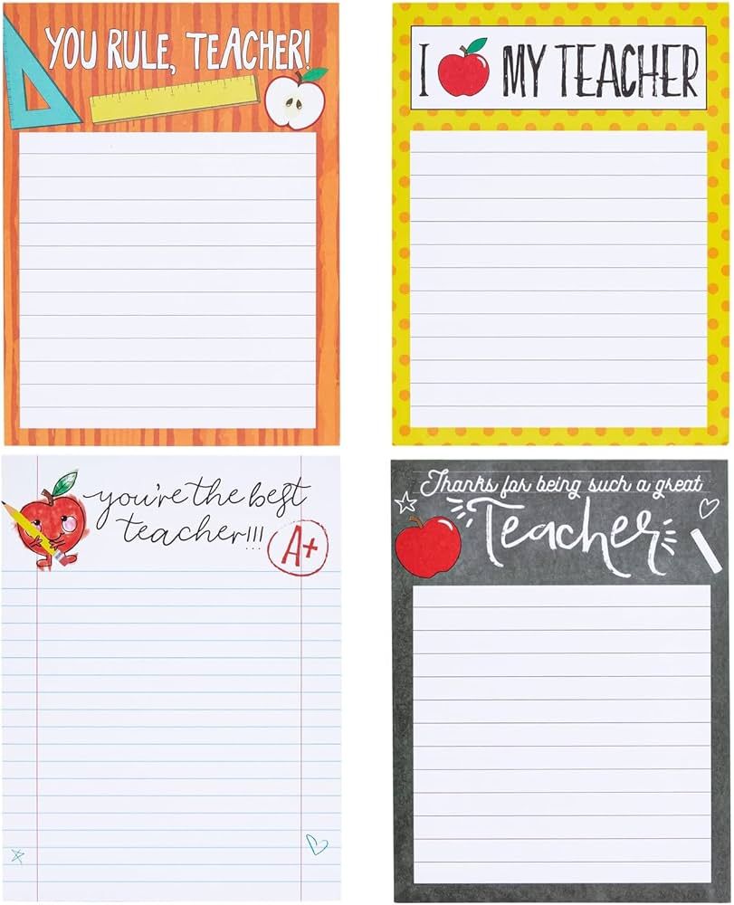 Paper Junkie 4-Pack Teacher Notepad Sets for Classroom Gifts, Professor Appreciation, School Supp... | Amazon (US)