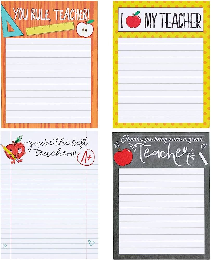 4-Pack Teacher Notepad Sets for Classroom Gifts, Professor Appreciation, School Supplies, 50 Shee... | Amazon (US)
