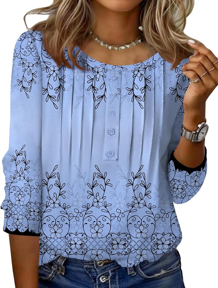 Zeagoo 3/4 Length Sleeve Womens Tops Round Neck Casual Summer Tunic Tops Basic Tees Blouses Dress... | Amazon (US)