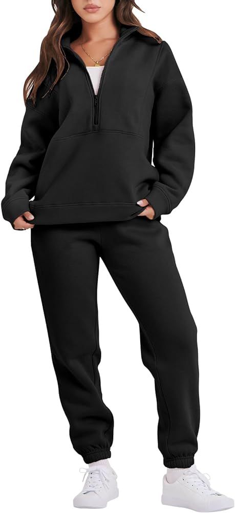 ANRABESS Women 2 Piece Outfits Fleece Half Zip Oversized Sweatshirt Jogger Pants Matching Set Y2K... | Amazon (US)