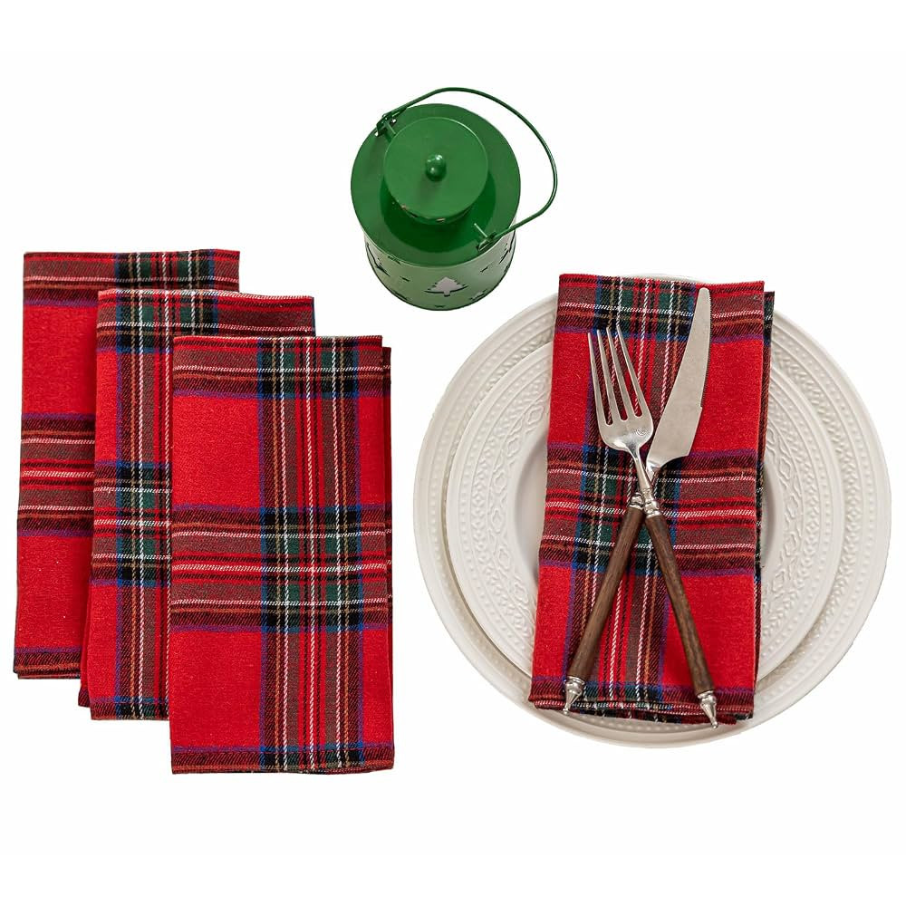 Joyfol Day 4-Pack Red Tartan Christmas Cloth Napkins - 17x17 Inch Plaid Cloth Dinner Napkins, Wri... | Amazon (US)
