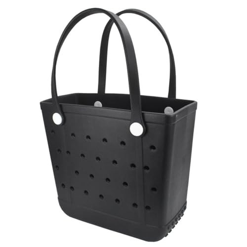 UeKeKicg Large Beach Bag, Rubber Beach Tote Bag, Waterproof Washable Durable Open Beach Bag Tote for Beach Boat Pool Sports (Black) | Amazon (US)