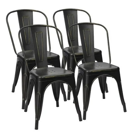 Walnew Set of 4 Metal Dining Chair Indoor-Outdoor Use Stackable Classic Trattoria Chair Chic Dining  | Walmart (US)