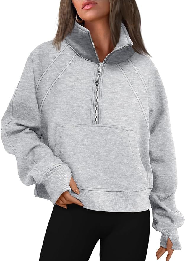 Trendy Queen Womens Half Zip Cropped Pullover Sweatshirts Fleece Quarter Zipper Hoodies Winter Cl... | Amazon (US)