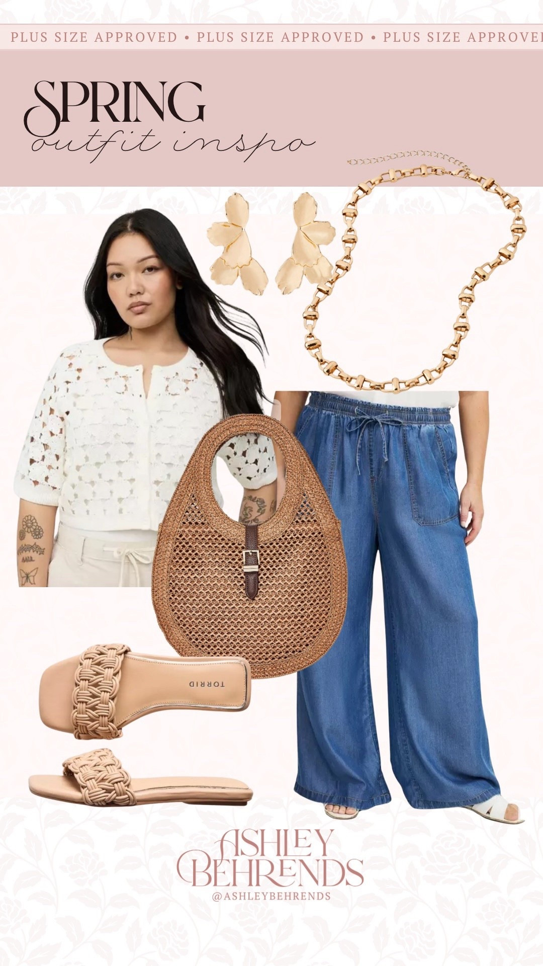 Spring is in the air and I have been finding the cutest pieces for the warmer weather. This crochet top is adorable over a basic tank (or tee) and paired with these flowy, drawstring pants is such an on trend and adorable look. I love the gold jewelry and neutral accents to give such a soft spring look. 
Plus size outfit inspo, how to style drawstring jeans

#LTKSaleAlert #LTKPlusSize #LTKSeasonal