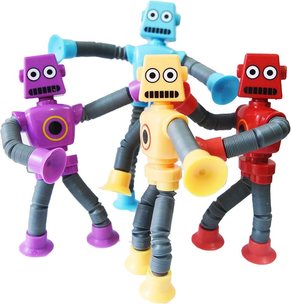 Bendable Robot Figures Set of 4, Flexible Suction Cup Men, Fidget Pop Tubes Sensory Toys for Girls and Boys | Amazon (US)