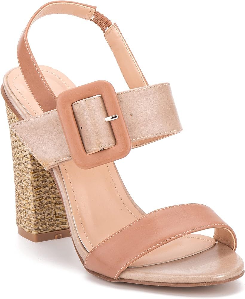 Olivia Miller Women’s Shoes, Show Off Ladies Buckle Double Strap Pull On Open Toe Blush Pink Ta... | Amazon (US)